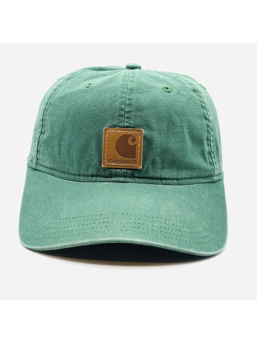 Carhartt Green Adjustable Baseball Cap Outdoor Workwear One Size Leather Patch